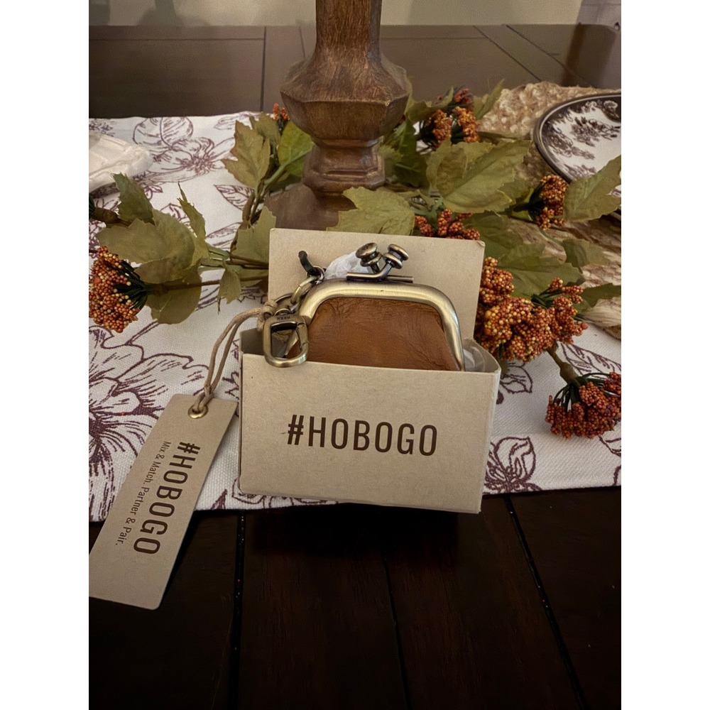 Hobo Leather Mini Coin Purse Keychain Kiss Lock Ginger Brown NWT